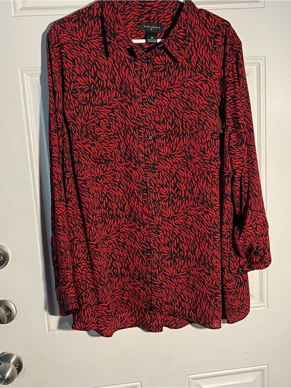Investments Red and Black Printed Button-Down Shirt